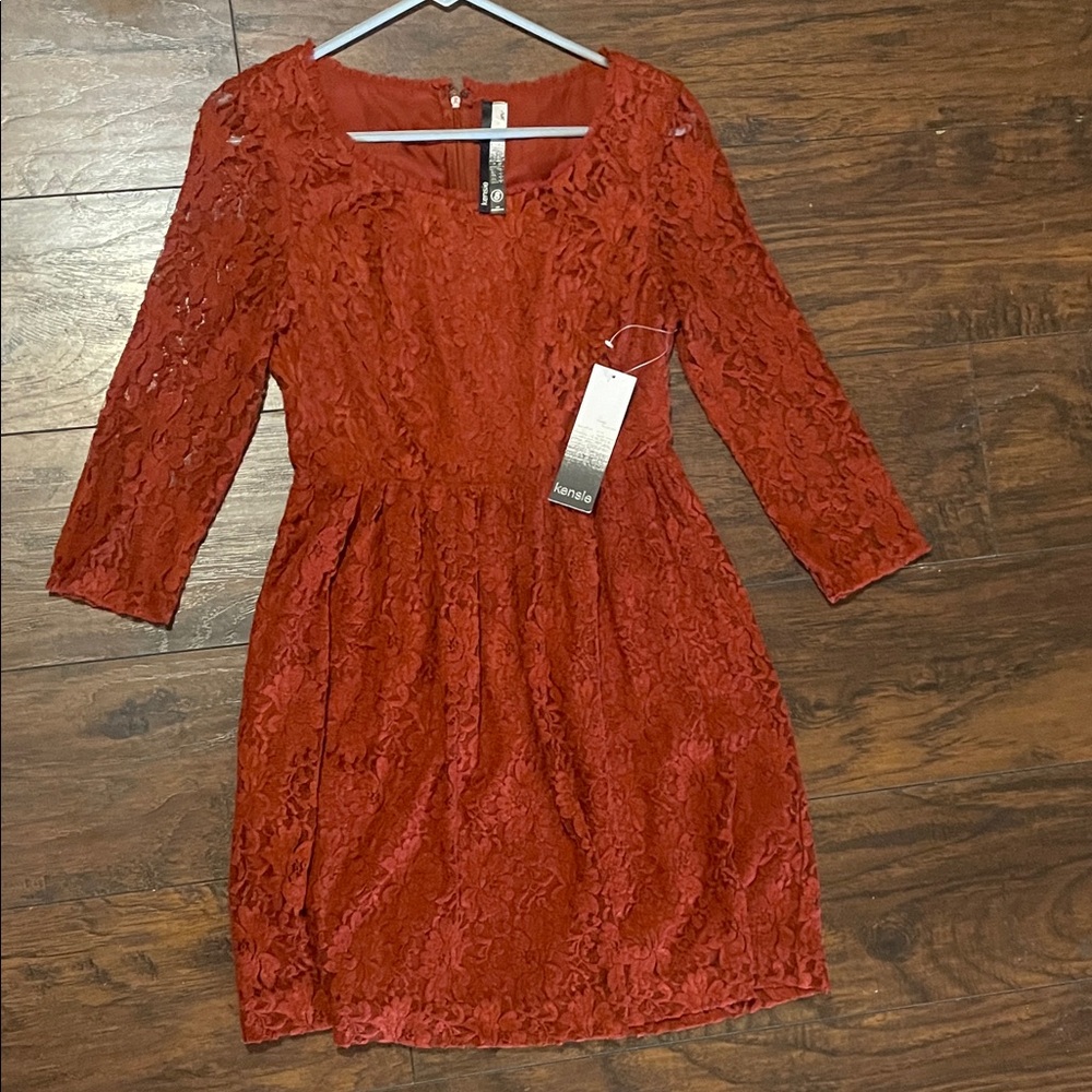 Kensie Red Long Sleeve Lace Dress